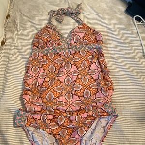 Floral Geo Halter Maternity Tankini Swimsuit